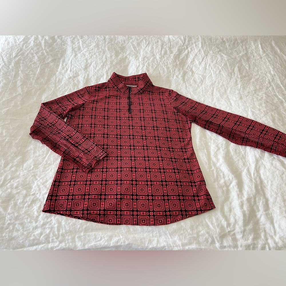IBKUL | Women SZ M | Golf Top Red Black Long Sleeve 1/4 Zip Golf Vented Pullover